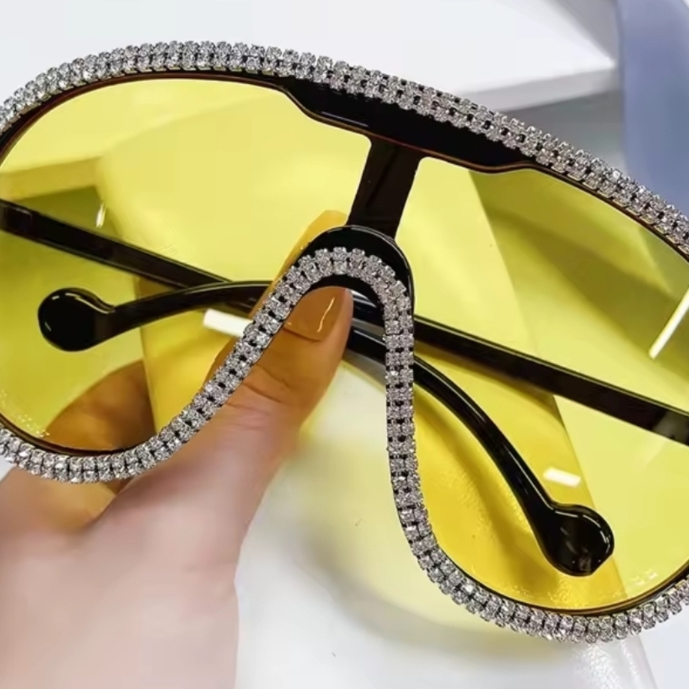 Crystal-Trim Yellow Shield Sunglasses - Women Accessories.    Brand New